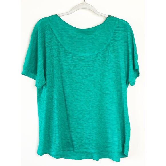 Soft Surroundings Medium Top Green Shirt Short sleeve V Neck Soft Stretchy Tee - Picture 2 of 4